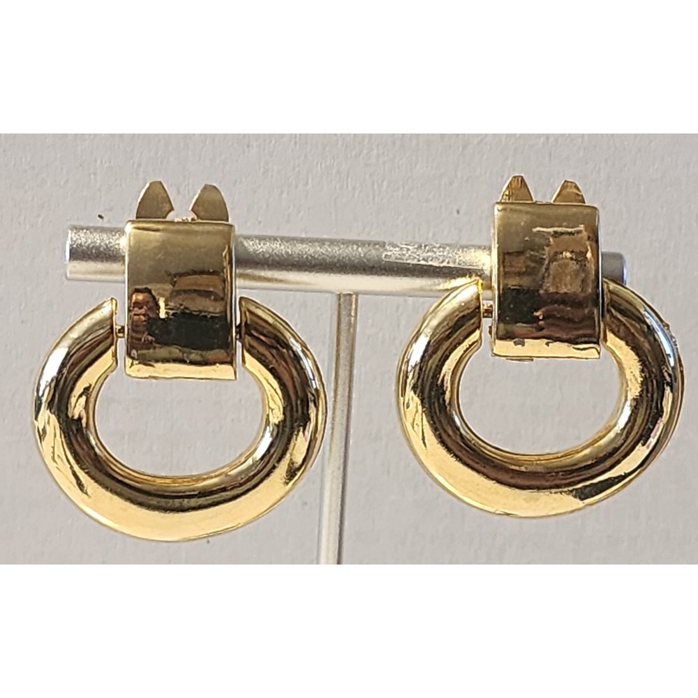 Vintage Paolo Gucci Gold Tone Door Knocker Clip On Statement Earrings Signed